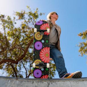 Helder Retro Bloemmotief Kleurrijke Folk Art Persoonlijk Skateboard