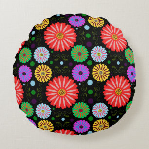 Helder Retro Bloemmotief Kleurrijke Folk Art Rond Kussen