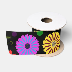 Helder Retro Bloemmotief Kleurrijke Folk Art Satijnen Lint