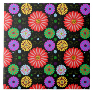 Helder Retro Bloemmotief Kleurrijke Folk Art Tegeltje