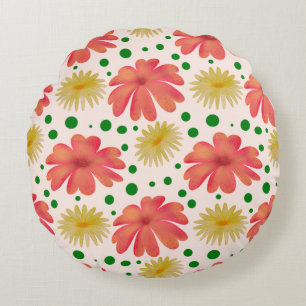 Helder Retro Bloemmotief Naadloos Patroon Rond Kussen