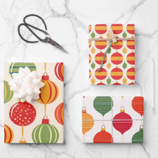 Helder Retro Kerstornament Inpakpapier Vel (Voorkant)