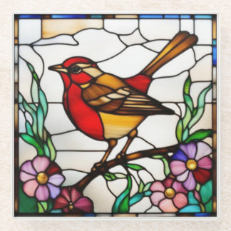 Helder Robin in Gebrandschilderd Glas Glazen Onderzetter