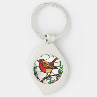 Helder Robin in Gebrandschilderd Glas Sleutelhanger