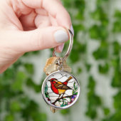 Helder Robin in Gebrandschilderd Glas Sleutelhanger (Hand)