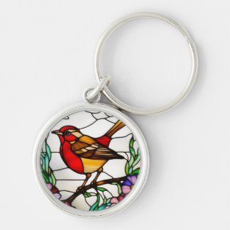 Helder Robin in Gebrandschilderd Glas Sleutelhanger