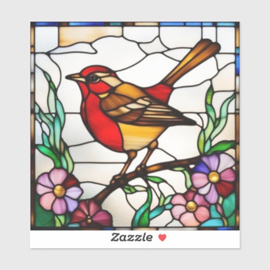 Helder Robin in Gebrandschilderd Glas Sticker (Vel)