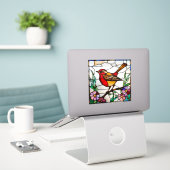 Helder Robin in Gebrandschilderd Glas Sticker (Laptop op bureau)