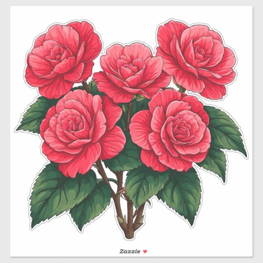 Helder Rode Camellia Roos Boeket Sticker (Vel)