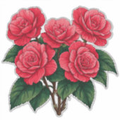 Helder Rode Camellia Roos Boeket Sticker (Voorkant)