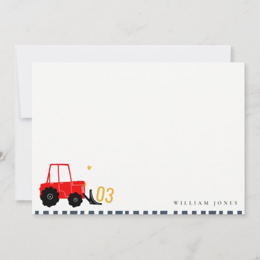 Helder Rode Gele Graafmachine Kinderen Verjaardag  Notitiekaartje (Voorkant)