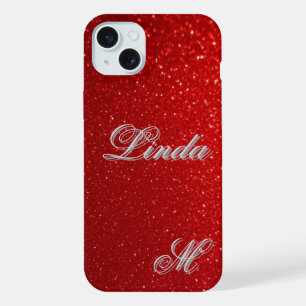Helder Rode GlitterTextuur luxe esthetische Cadeau iPhone 15 Plus Case