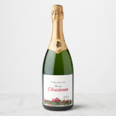Helder Rode Versiering Modern Kerstfeest Sparkling Wijnetiket (Voorkant)