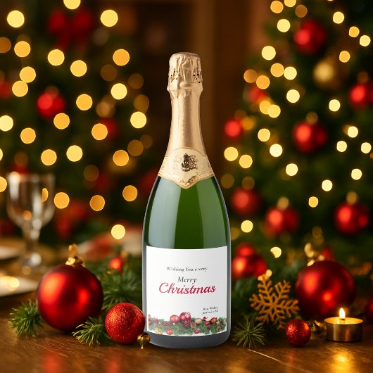Helder Rode Versiering Modern Kerstfeest Sparkling Wijnetiket