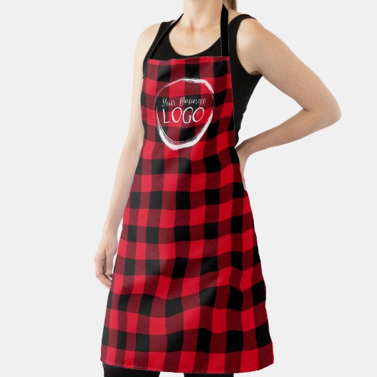 Helder rood Buffalo Plaid Logo Schort (Insitu)