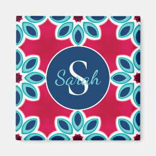 Helder rood en blauw modern geometrisch gepersonal magneet