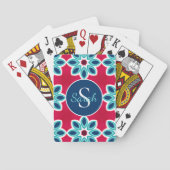 Helder rood en blauw modern geometrisch gepersonal pokerkaarten (Achterkant)