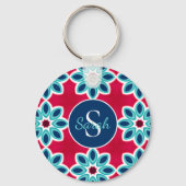 Helder rood en blauw modern geometrisch gepersonal sleutelhanger (Achterkant)