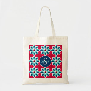 Helder rood en blauw modern geometrisch gepersonal tote bag