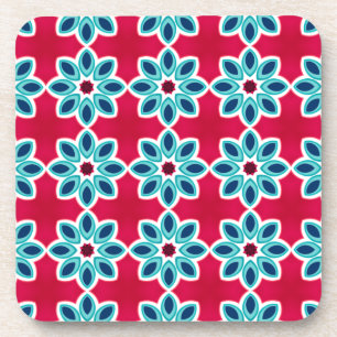 Helder rood en blauw modern geometrisch patroon bier onderzetter