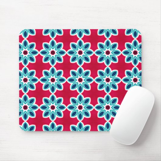 Helder rood en blauw modern geometrisch patroon muismat (Met muis)