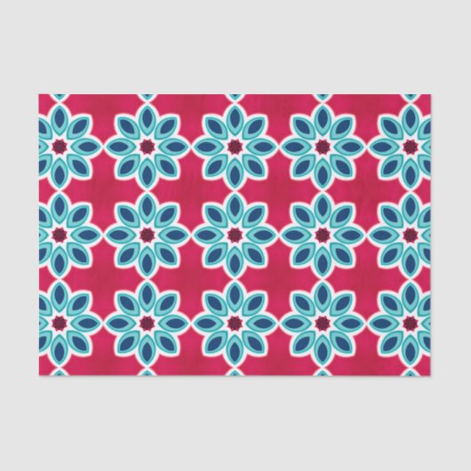 Helder rood en blauw modern geometrisch patroon tissuepapier (Voorkant)