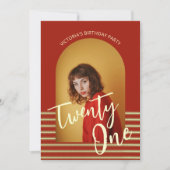 Helder rood en goud foto 21ste verjaardagsfeest kaart (Voorkant)