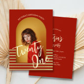 Helder rood en goud foto 21ste verjaardagsfeest kaart