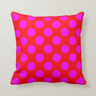 Helder rood en magenta polkadot kussen