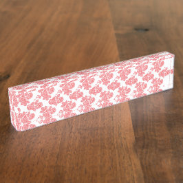 Helder rood en roze bloemeninpakpapier naambordje