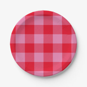 Helder rood en roze Buffalo Plaid Papieren Bordje