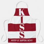 helder rood en wit Keep It Super Sexy KISS Schort (Voorkant)
