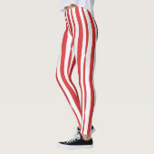 Helder Rood en Wit verticale Streep Leggings (Links)