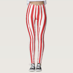 Helder Rood en Wit verticale Streep Leggings