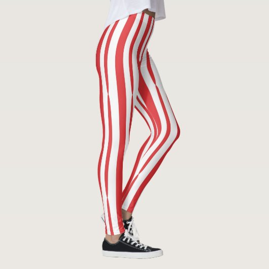 Helder Rood en Wit verticale Streep Leggings (Rechts)