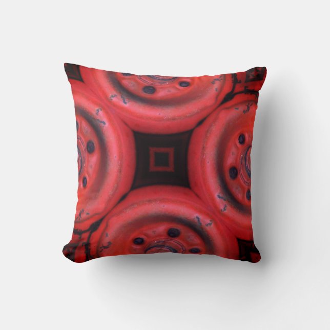 helder rood en zwart abstract patroon kussen (Voorkant)