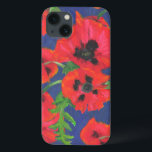 Helder rood en zwart oosterse papavers patroon iPhone 13 hoesje<br><div class="desc">Een stijlvol Hoesje-Mate hoesje om je iPad Air te beschermen, met een prachtig, gewaagd motief van scharlakenrood en zwart oosterse klaprozen, op een diepblauwe achtergrond. Onderdeel van het Posh & Painterly 'Oriental Poppies' collectie, dit patroon kan gemakkelijk worden aangepast door het formaat van de tegel te wijzigen voor een heel...</div>