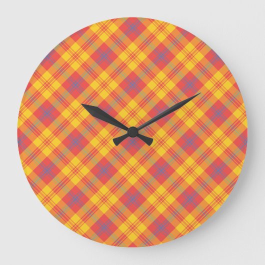 Helder rood geel blauw geruite ronde wandklok (Voorkant)