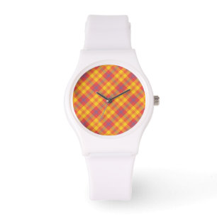 Helder Rood Geel en Blauw Plaid Sportief Polshorlo Horloge