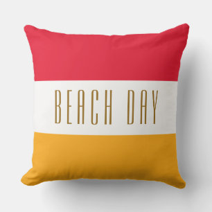 Helder Rood Geel Wit Strepen STRAND DAG Tekst Buitenkussen