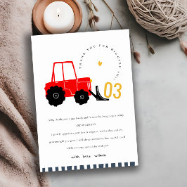 Helder rood gele graafmachine kinderen elke leefti bedankkaart