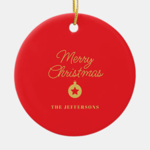 Helder rood & goud kleuren vrolijk kerstfeest keramisch ornament
