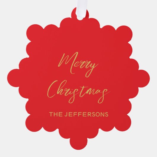 Helder rood & goud kleuren vrolijk kerstfeest ornament kaart (Voorkant)