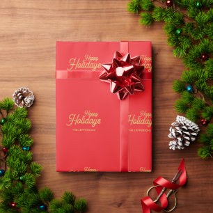 Helder rood & goud kleuren vrolijk kerstgezin cadeaupapier