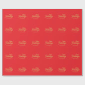 Helder rood & goud kleuren vrolijk kerstgezin cadeaupapier (Vlak)