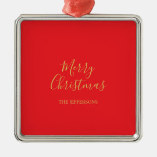 Helder rood & goud kleuren vrolijk kerstgezin metalen ornament