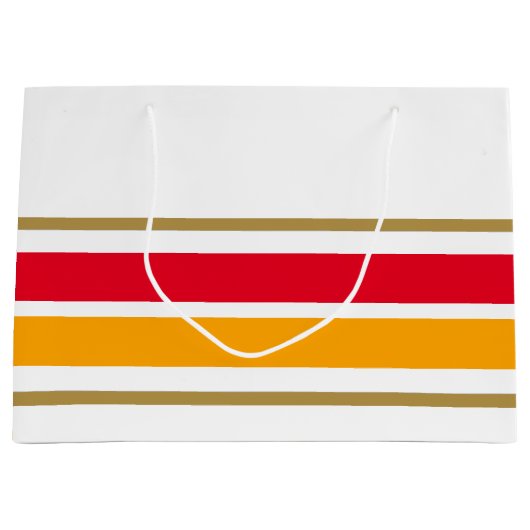 Helder rood goudgeel racestrepen op wit groot cadeauzakje (Voorkant)