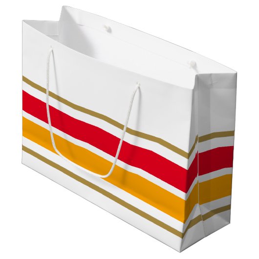 Helder rood goudgeel racestrepen op wit groot cadeauzakje (Voorkant Gekanteld)