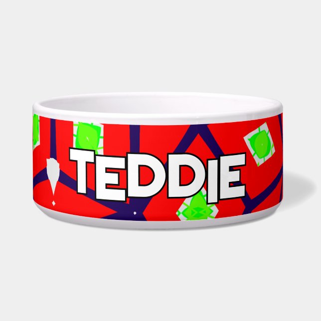 Helder Rood Groen Abstract Voerbakje (Voorkant)