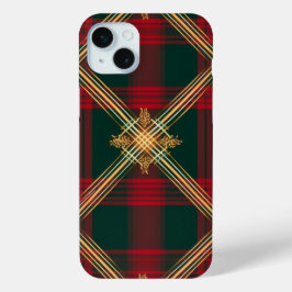 HELDER ROOD GROEN GOUD KERSTPLAID PATROON iPhone 15 MINI HOESJE